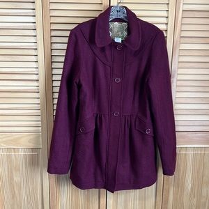 Womens Billabong pea coat. Dark plum color size L.